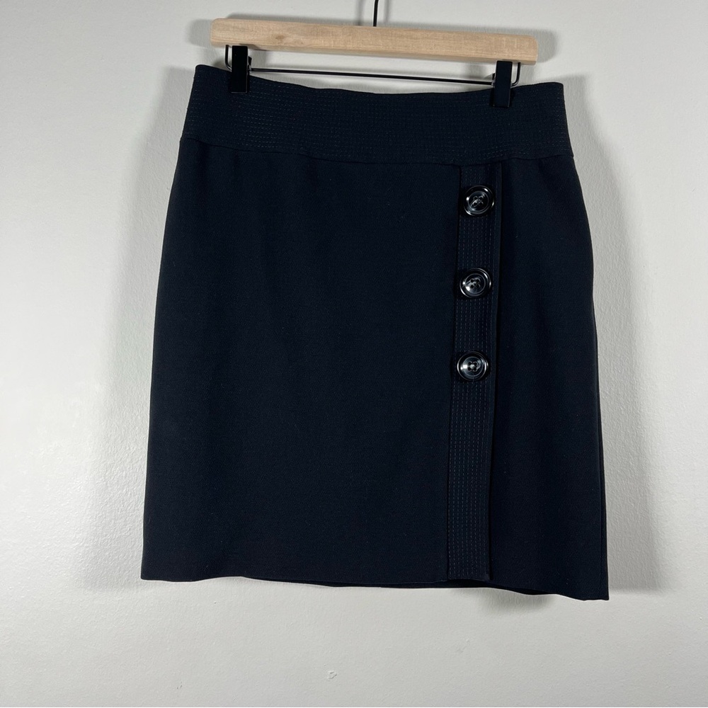 Talbots Petites Stretch Black Zip Up Button Front Mini Skirt Women’s Sz 12